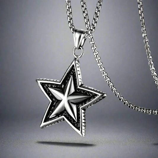 THE MEN THING SS Pendant/ Necklace STAR THAT SHINES - Alloy Star Pendant with Pure Stainless Steel  24inch Round Box Chain, American trending Styl for Men & Boy