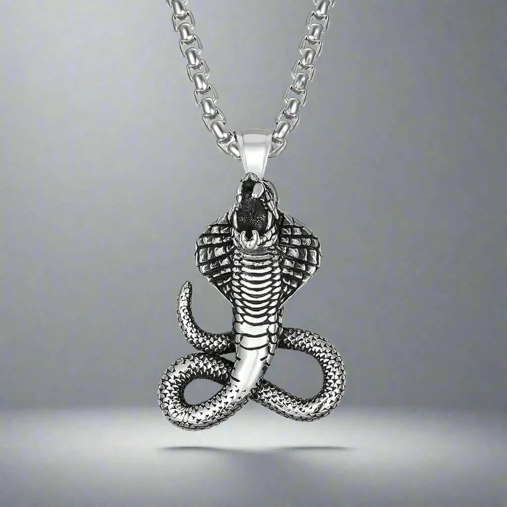 THE MEN THING SS Pendant/ Necklace THE KING, THE COBRA - Alloy Snake Pendant with Pure Stainless Steel  24inch Round Box Chain, European trending Style  for Men & Boy