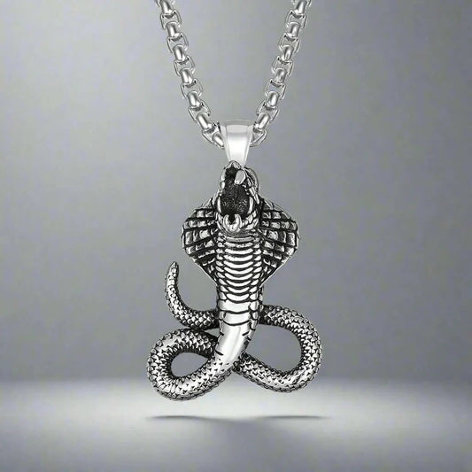 THE MEN THING SS Pendant/ Necklace THE KING, THE COBRA - Alloy Snake Pendant with Pure Stainless Steel  24inch Round Box Chain, European trending Style  for Men & Boy