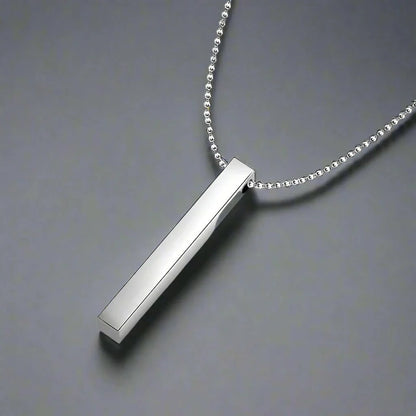 THE MEN THING SS Pendant/ Necklace THE SLEEK (T) - Pure Titanium Steel 3D Silver Cuboid Vertical Bar Pendant with 24inch Ball Chain for Men & Boys