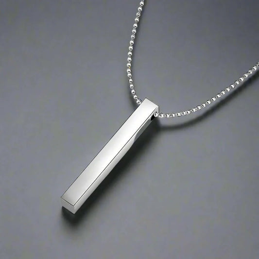THE MEN THING SS Pendant/ Necklace THE SLEEK (T) - Pure Titanium Steel 3D Silver Cuboid Vertical Bar Pendant with 24inch Ball Chain for Men & Boys