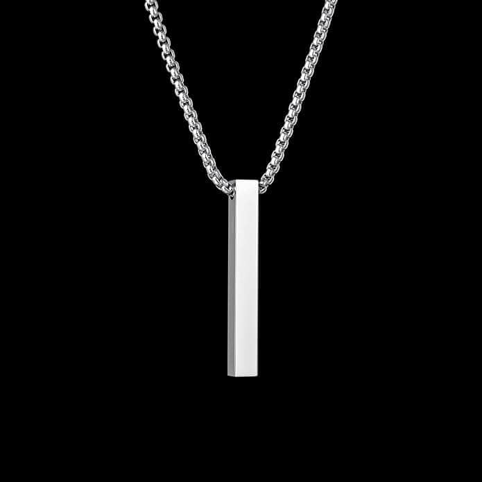 THE MEN THING SS Pendant/ Necklace THE ULTRA SLEEK (T) - Pure Titanium Steel Ultra Polished 3D Silver Cuboid Vertical Bar Pendant with 24inch Round Box Chain for Men & Boys