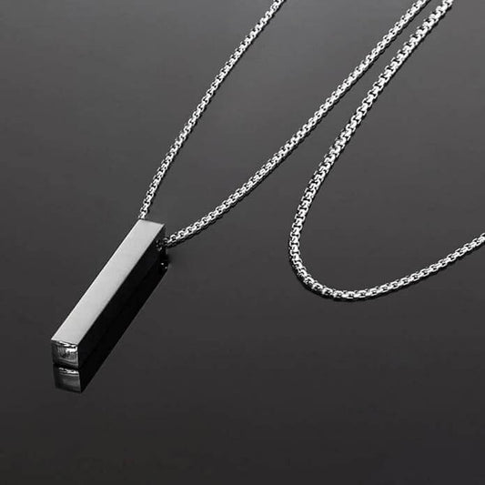 THE MEN THING SS Pendant/ Necklace THE ULTRA SLEEK (T) - Pure Titanium Steel Ultra Polished 3D Silver Cuboid Vertical Bar Pendant with 24inch Round Box Chain for Men & Boys