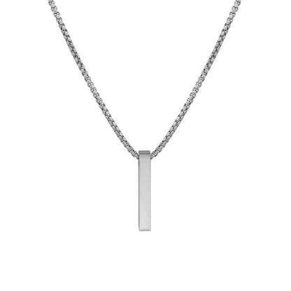 THE MEN THING SS Pendant/ Necklace THE ULTRA SLEEK (T) - Pure Titanium Steel Ultra Polished 3D Silver Cuboid Vertical Bar Pendant with 24inch Round Box Chain for Men & Boys