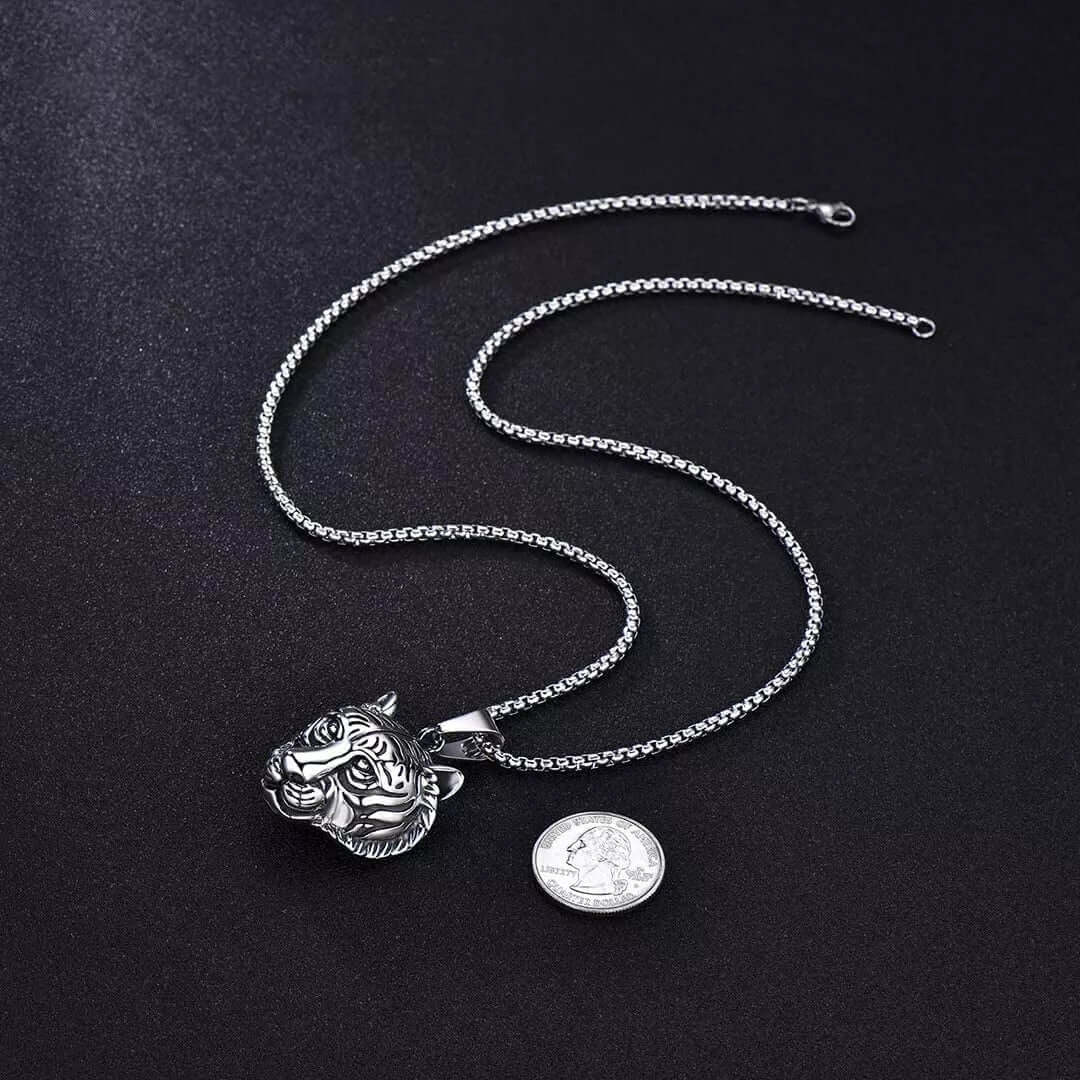 THE MEN THING SS Pendant/ Necklace TIGER HEAD -  Alloy Pendant with Pure Stainless Steel  24inch Round Box Chain, American trending Style for Men & Boy