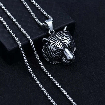 THE MEN THING SS Pendant/ Necklace TIGER HEAD -  Alloy Pendant with Pure Stainless Steel  24inch Round Box Chain, American trending Style for Men & Boy