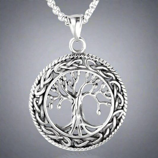 THE MEN THING SS Pendant/ Necklace TREE OF LIFE -  Alloy Pendant with Stainless Steel 24inch Round Box Chain, American trending Style for Men & Boy