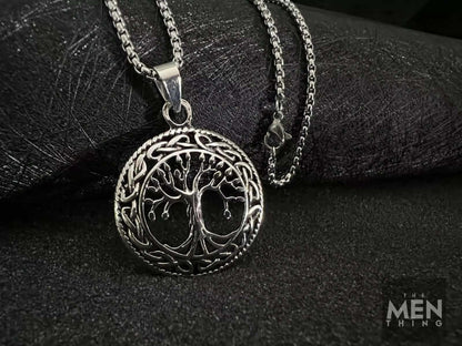 THE MEN THING SS Pendant/ Necklace TREE OF LIFE -  Alloy Pendant with Stainless Steel 24inch Round Box Chain, American trending Style for Men & Boy
