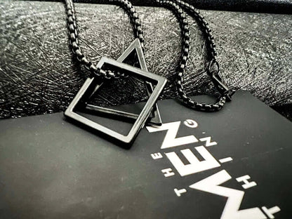 THE MEN THING SS Pendant/ Necklace TRISQUARE BLACK - Alloy Pendant with Pure Stainless Steel 24inch Round Box Chain , Milan trending Style for Men & Boy