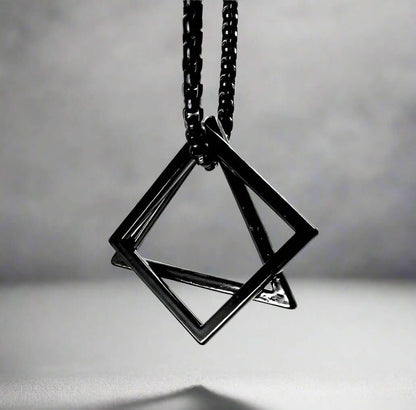 THE MEN THING SS Pendant/ Necklace TRISQUARE BLACK - Alloy Pendant with Pure Stainless Steel 24inch Round Box Chain , Milan trending Style for Men & Boy