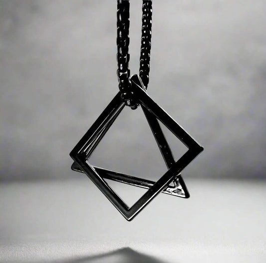 THE MEN THING SS Pendant/ Necklace TRISQUARE BLACK - Alloy Pendant with Pure Stainless Steel 24inch Round Box Chain , Milan trending Style for Men & Boy