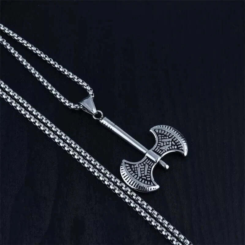 THE MEN THING SS Pendant/ Necklace TWIN SHARP AXE -  Alloy Pendant with Stainless Steel 24inch Round Box Chain, American trending Style for Men & Boy