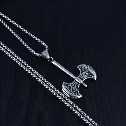 THE MEN THING SS Pendant/ Necklace TWIN SHARP AXE -  Alloy Pendant with Stainless Steel 24inch Round Box Chain, American trending Style for Men & Boy