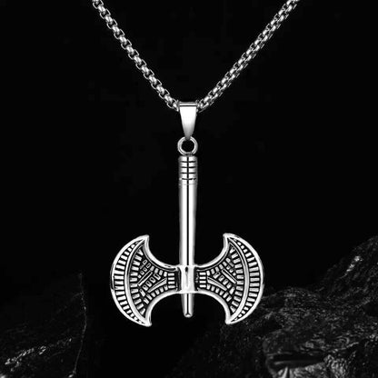 THE MEN THING SS Pendant/ Necklace TWIN SHARP AXE -  Alloy Pendant with Stainless Steel 24inch Round Box Chain, American trending Style for Men & Boy