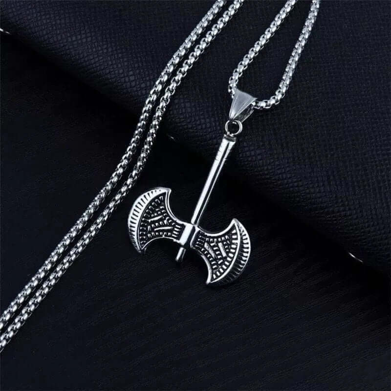 THE MEN THING SS Pendant/ Necklace TWIN SHARP AXE -  Alloy Pendant with Stainless Steel 24inch Round Box Chain, American trending Style for Men & Boy