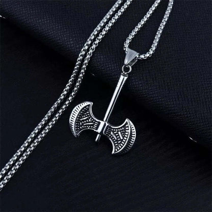 THE MEN THING SS Pendant/ Necklace TWIN SHARP AXE -  Alloy Pendant with Stainless Steel 24inch Round Box Chain, American trending Style for Men & Boy