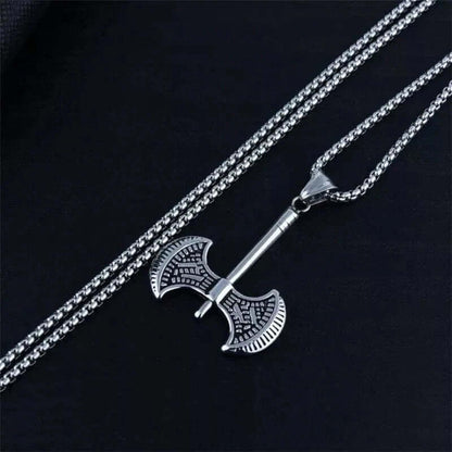 THE MEN THING SS Pendant/ Necklace TWIN SHARP AXE -  Alloy Pendant with Stainless Steel 24inch Round Box Chain, American trending Style for Men & Boy