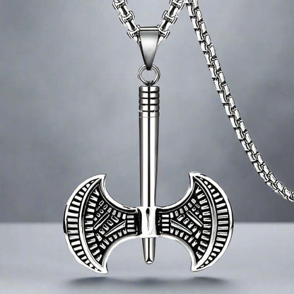 THE MEN THING SS Pendant/ Necklace TWIN SHARP AXE -  Alloy Pendant with Stainless Steel 24inch Round Box Chain, American trending Style for Men & Boy