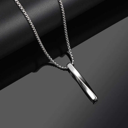 THE MEN THING SS Pendant/ Necklace TWISTED CUBOID VERTICAL BAR -  Alloy Pendant with 24inch Round Box Chain, European trending Style for Men & Boys