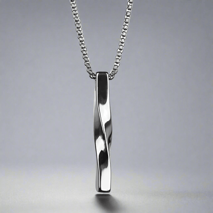 THE MEN THING SS Pendant/ Necklace TWISTED CUBOID VERTICAL BAR -  Alloy Pendant with 24inch Round Box Chain, European trending Style for Men & Boys