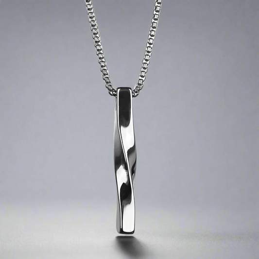 THE MEN THING SS Pendant/ Necklace TWISTED CUBOID VERTICAL BAR -  Alloy Pendant with 24inch Round Box Chain, European trending Style for Men & Boys