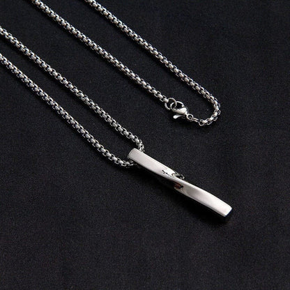 THE MEN THING SS Pendant/ Necklace TWISTED CUBOID VERTICAL BAR -  Alloy Pendant with 24inch Round Box Chain, European trending Style for Men & Boys