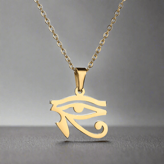 THE MEN THING SS Pendant/ Necklace UDJAT EYE GOLD - Pure Titanium Steel Pendant with 24inch Round Box Chain for Men & Boys