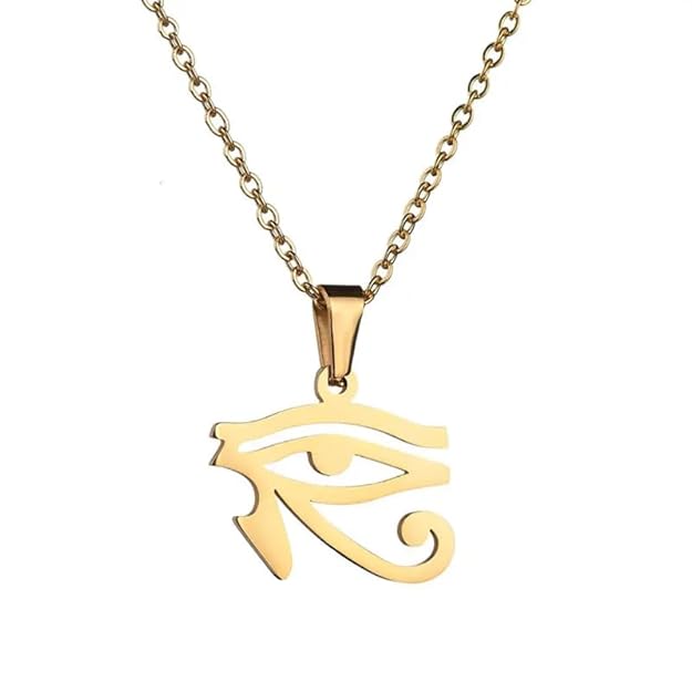 THE MEN THING SS Pendant/ Necklace UDJAT EYE GOLD - Pure Titanium Steel Pendant with 24inch Round Box Chain for Men & Boys