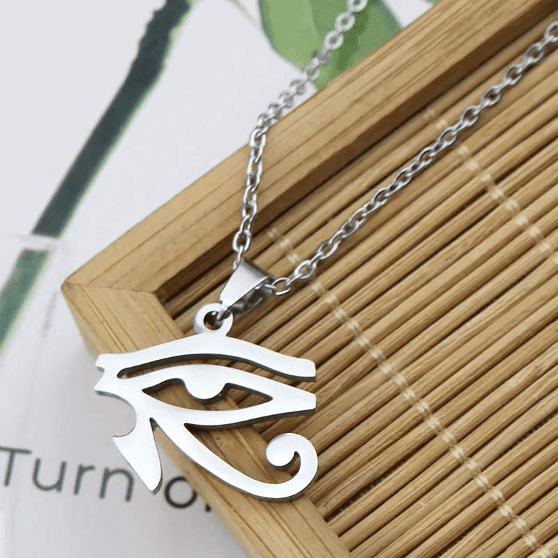 THE MEN THING SS Pendant/ Necklace UDJAT EYE SILVER  -  Pure Titanium Steel Pendant with 24inch Round Box Chain for Men & Boys