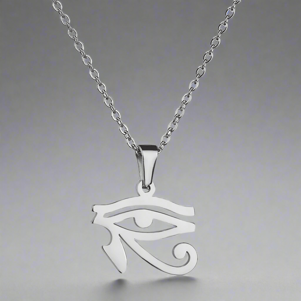 THE MEN THING SS Pendant/ Necklace UDJAT EYE SILVER  -  Pure Titanium Steel Pendant with 24inch Round Box Chain for Men & Boys