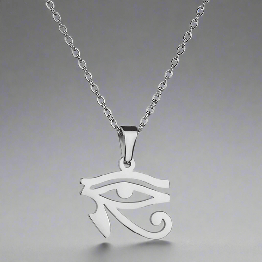THE MEN THING SS Pendant/ Necklace UDJAT EYE SILVER  -  Pure Titanium Steel Pendant with 24inch Round Box Chain for Men & Boys