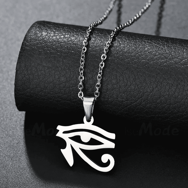 THE MEN THING SS Pendant/ Necklace UDJAT EYE SILVER  -  Pure Titanium Steel Pendant with 24inch Round Box Chain for Men & Boys