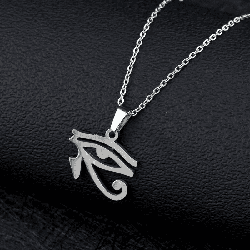 THE MEN THING SS Pendant/ Necklace UDJAT EYE SILVER  -  Pure Titanium Steel Pendant with 24inch Round Box Chain for Men & Boys
