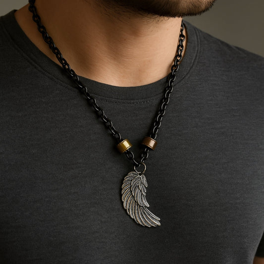 THE MEN THING SS Pendant/ Necklace VALKYRIE WING - Pure Titanium Steel Pendant with 27inch Chain for Men & Boys
