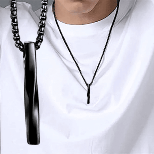 THE MEN THING SS Pendant/ Necklace VERTICAL TWIST -  Alloy Black Twisted  Bar Pendant with 24inch Black Round Box Chain, European trending Style for Men & Boys