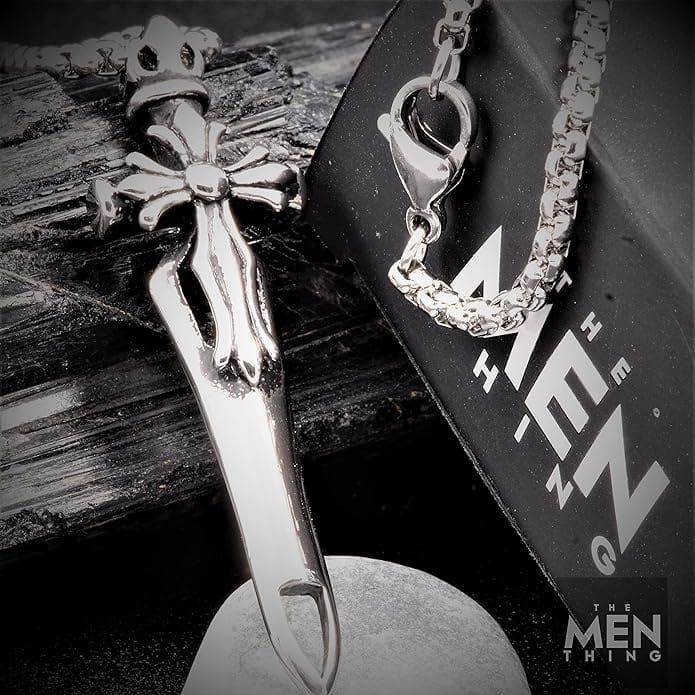 THE MEN THING SS Pendant/ Necklace VICTORY SWORD -  Titanium Steel Pendant with 24inch Round Box Chain for Men & Boys
