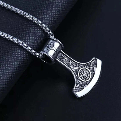 THE MEN THING SS Pendant/ Necklace VIKING BATTLE  AXE - Alloy Pendant with Pure Stainless Steel  24inch Round Box Chain, American trending Style for Men & Boy