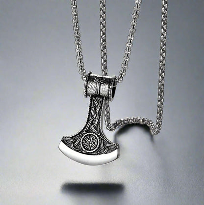 THE MEN THING SS Pendant/ Necklace VIKING BATTLE  AXE - Alloy Pendant with Pure Stainless Steel  24inch Round Box Chain, American trending Style for Men & Boy