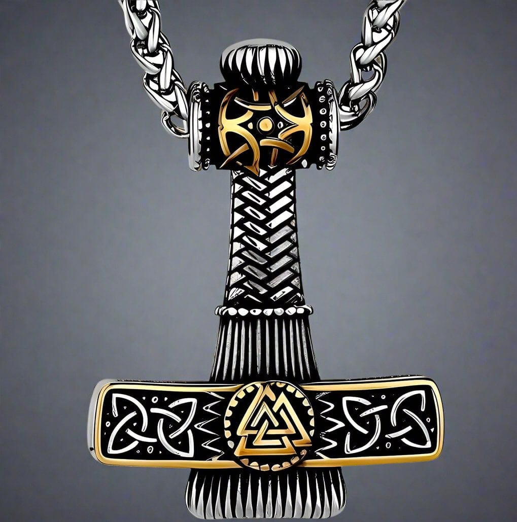 THE MEN THING SS Pendant/ Necklace VIKING NORDIC HAMMER GOLD - Pure Titanium Steel Necklace with 24 inch Chain for Men & Boys