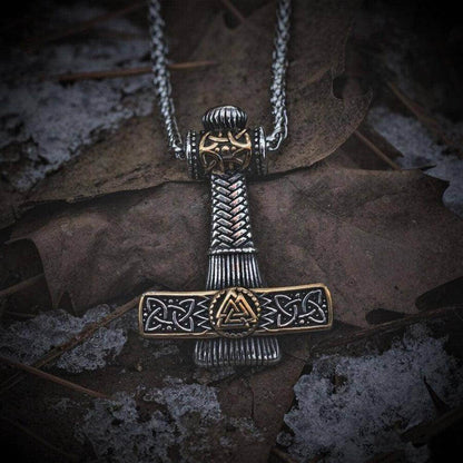 THE MEN THING SS Pendant/ Necklace VIKING NORDIC HAMMER GOLD - Pure Titanium Steel Necklace with 24 inch Chain for Men & Boys