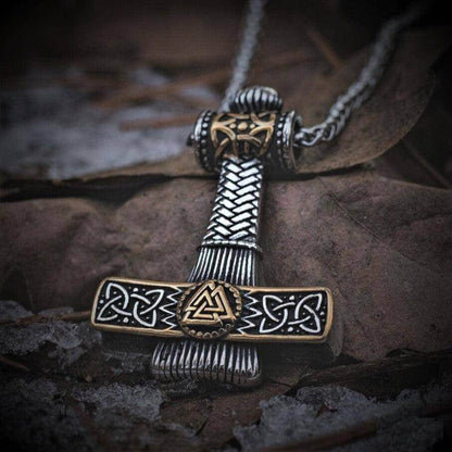 THE MEN THING SS Pendant/ Necklace VIKING NORDIC HAMMER GOLD - Pure Titanium Steel Necklace with 24 inch Chain for Men & Boys