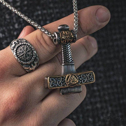 THE MEN THING SS Pendant/ Necklace VIKING NORDIC HAMMER GOLD - Pure Titanium Steel Necklace with 24 inch Chain for Men & Boys