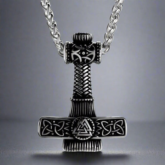 THE MEN THING SS Pendant/ Necklace VIKING NORDIC HAMMER SILVER - Pure Titanium Steel Necklace with 24 inch Chain for Men & Boys