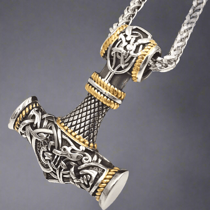 THE MEN THING SS Pendant/ Necklace VIKING NORSE GOD HAMMER GOLD  - Pure Titanium Steel Necklace with 24 inch Chain for Men & Boys