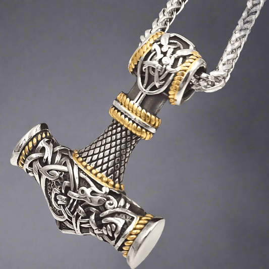 THE MEN THING SS Pendant/ Necklace VIKING NORSE GOD HAMMER GOLD  - Pure Titanium Steel Necklace with 24 inch Chain for Men & Boys