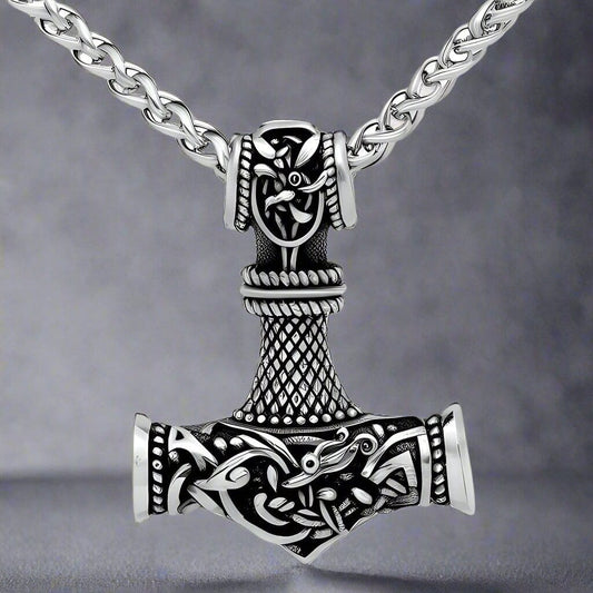 THE MEN THING SS Pendant/ Necklace VIKING NORSE GOD HAMMER SILVER  - Pure Titanium Steel Necklace with 24 inch Chain for Men & Boys
