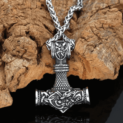 THE MEN THING SS Pendant/ Necklace VIKING NORSE GOD HAMMER SILVER  - Pure Titanium Steel Necklace with 24 inch Chain for Men & Boys