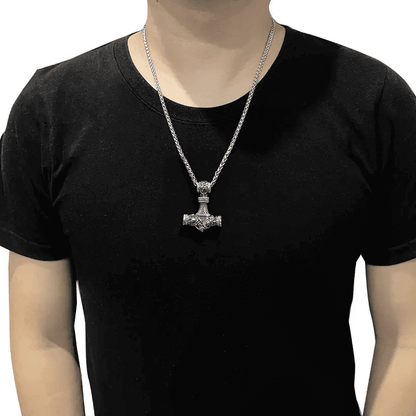 THE MEN THING SS Pendant/ Necklace VIKING NORSE GOD HAMMER SILVER  - Pure Titanium Steel Necklace with 24 inch Chain for Men & Boys
