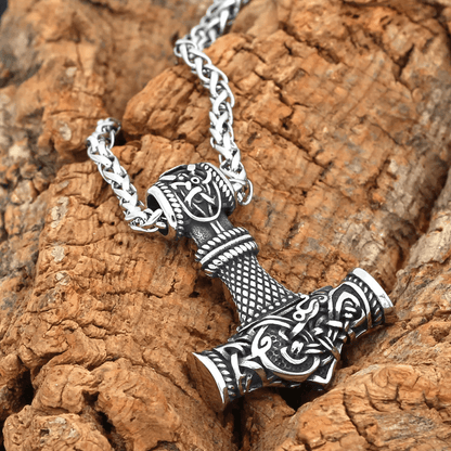 THE MEN THING SS Pendant/ Necklace VIKING NORSE GOD HAMMER SILVER  - Pure Titanium Steel Necklace with 24 inch Chain for Men & Boys