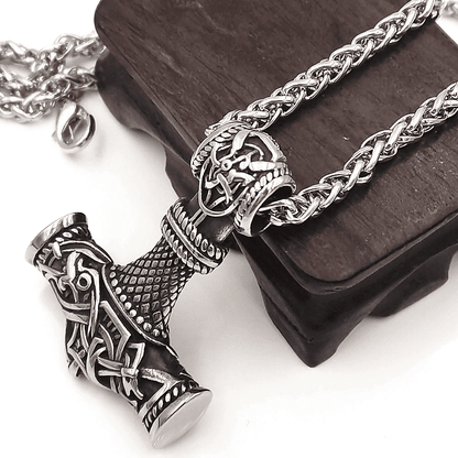THE MEN THING SS Pendant/ Necklace VIKING NORSE GOD HAMMER SILVER  - Pure Titanium Steel Necklace with 24 inch Chain for Men & Boys